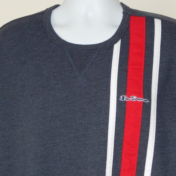 NWT Ben Sherman Original Logo Striped Pullover Fleece Sweatshirt Navy Heather XL - Picture 2 of 7